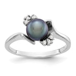 14k White Gold Black Freshwater Cultured Pearl and 1/15 carat AA Diamond Ring