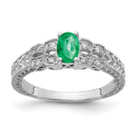 14k White Gold 6x Oval Emerald and 1/10 carat A Diamond Ring