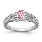14k White Gold 6x Oval Pink Tourmaline and 1/10 carat A Diamond Ring