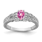 14k White Gold 6x Oval Pink Sapphire and 1/10 carat A Diamond Ring