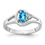 14k White Gold 6x Pear Blue Topaz and AA Diamond Ring