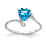 14k White Gold Heart Blue Topaz AA Diamond ring