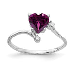 14k White Gold Heart Rhodolite Garnet VS Diamond ring