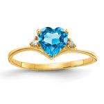 14k Heart Blue Topaz A Diamond ring