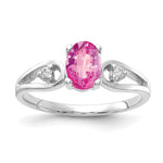 14k White Gold 7x Oval Pink Sapphire and 1/20 carat VS Diamond Ring