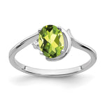 14k White Gold 7x Oval Peridot and AAA Diamond Ring