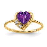 14k Heart Amethyst and VS Diamond Ring