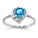 14k White Gold Heart Blue Topaz and AAA Diamond Ring