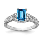 14k White Gold 7x Emerald Cut Blue Topaz AAA Diamond ring