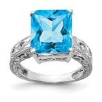 14k White Gold 12x Emerald-cut Blue Topaz and 1/15 carat VS Diamond Ring