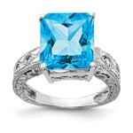 14k White Gold 12x Emerald Cut Blue Topaz VS Diamond ring