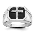 IB Goodman 14k White Gold Octagon Onyx and A Diamond Mens Cross Ring