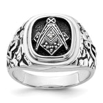 IB Goodman 14k White Gold Mens Polished/Antiqued Nugget Texture with Black Enamel and AA Quality Diamonds Masonic Ring