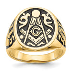 14k Men's Polished and Grooved with Black Enamel Masonic Ring