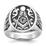 IB Goodman 14k White Gold Mens Polished and Grooved with Black Enamel Masonic Ring