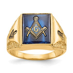 IB Goodman 14k Mens Polished Antiqued and Textured with Imitation Blue Spinel Masonic Ring