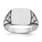 14k White Gold 11.0x Closed Back Antiqued Men's Signet Ring