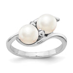 14k White Gold White Freshwater Cultured Two-Pearl and AA Diamond Ring