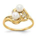 14k White Freshwater Cultured Two-Pearl and 1/20 carat AA Diamond Ring