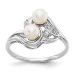 14k White Gold White Freshwater Cultured Two-Pearl and 1/20 carat AA Diamond Ring