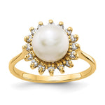 14k White Freshwater Cultured Pearl and 1/4 carat AA Diamond Halo Ring