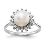 14k White Gold White Freshwater Cultured Pearl and 1/4 carat AA Diamond Halo Ring