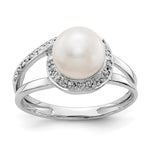 14k White Gold White Freshwater Cultured Pearl and 1/15 carat AA Diamond Halo Ring