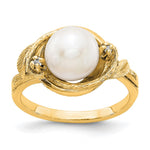 14k White Freshwater Cultured Pearl and AA Diamond Swirl Ring