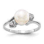 14k White Gold White Freshwater Cultured Pearl and 1/20 carat AA Diamond Ring