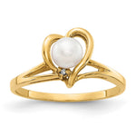 14k White Freshwater Cultured Pearl and AA Diamond Heart Ring