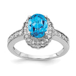 14k White Gold 8x Oval Blue Topaz and 1/3 carat AAA Diamond Halo Ring