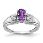 14k White Gold 7x Oval Amethyst and 1/15 carat AAA Diamond Ring