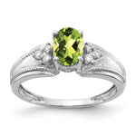 14k White Gold 7x Oval Peridot and 1/15 carat AAA Diamond Ring