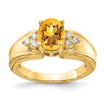 14k 8x Oval Citrine A Diamond ring