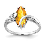 14k White Gold 12x Marquise Citrine and VS Diamond Ring