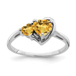 14k White Gold and Heart Citrine 2-Stone Ring