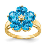 14k Heart Blue Topaz and VS Diamond Flower Ring