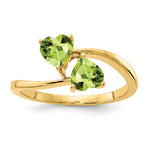 14k Heart Peridot 2-Stone Ring