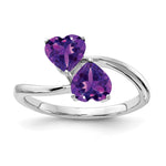 14k White Gold Heart Amethyst 2-Stone Ring