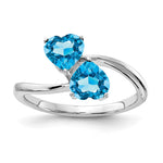 14k White Gold Heart Blue Topaz 2-Stone Ring