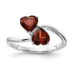 14k White Gold Heart Garnet 2-Stone Ring