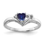 14k White Gold Heart Blue Sapphire and AA Diamond Ring