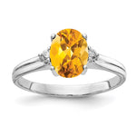 14k White Gold 8x Oval Citrine and 1/20 carat AA Diamond Ring