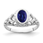 14k White Gold 7x Oval Blue Sapphire Filigree Heart Ring