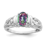 14k White Gold 7x Oval Mystic Fire Topaz Filigree Ring