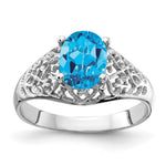 14k White Gold 8x Oval Blue Topaz Filigree Ring
