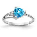 14k White Gold Trillion Blue Topaz and VS Diamond Ring