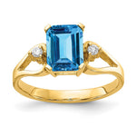 14k 8x Emerald-cut Blue Topaz and 1/20 carat AA Diamond Ring