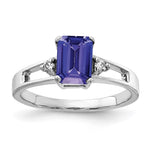 14k White Gold 7x Emerald-cut Tanzanite and 1/20 carat AAA Diamond Ring