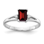 14k White Gold 6x Emerald-cut Garnet and VS Diamond Ring